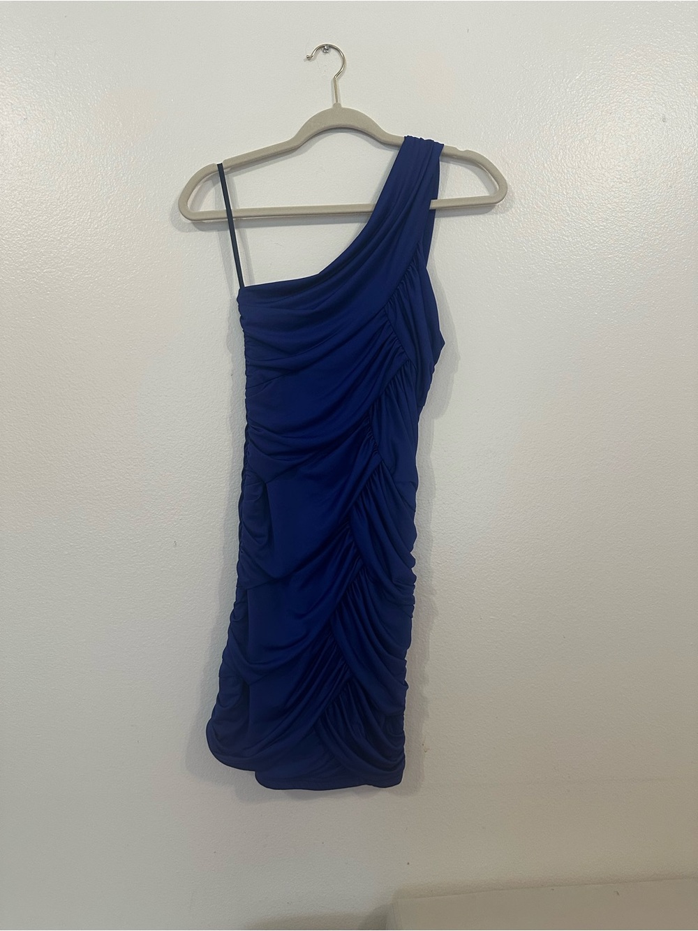 One-Shoulder Ruched Blue Cocktail Dress